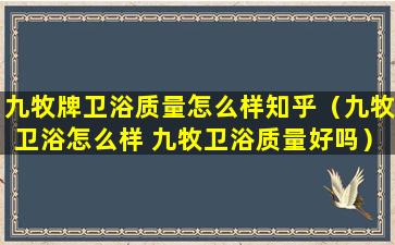 九牧牌卫浴质量怎么样知乎（九牧卫浴怎么样 九牧卫浴质量好吗）